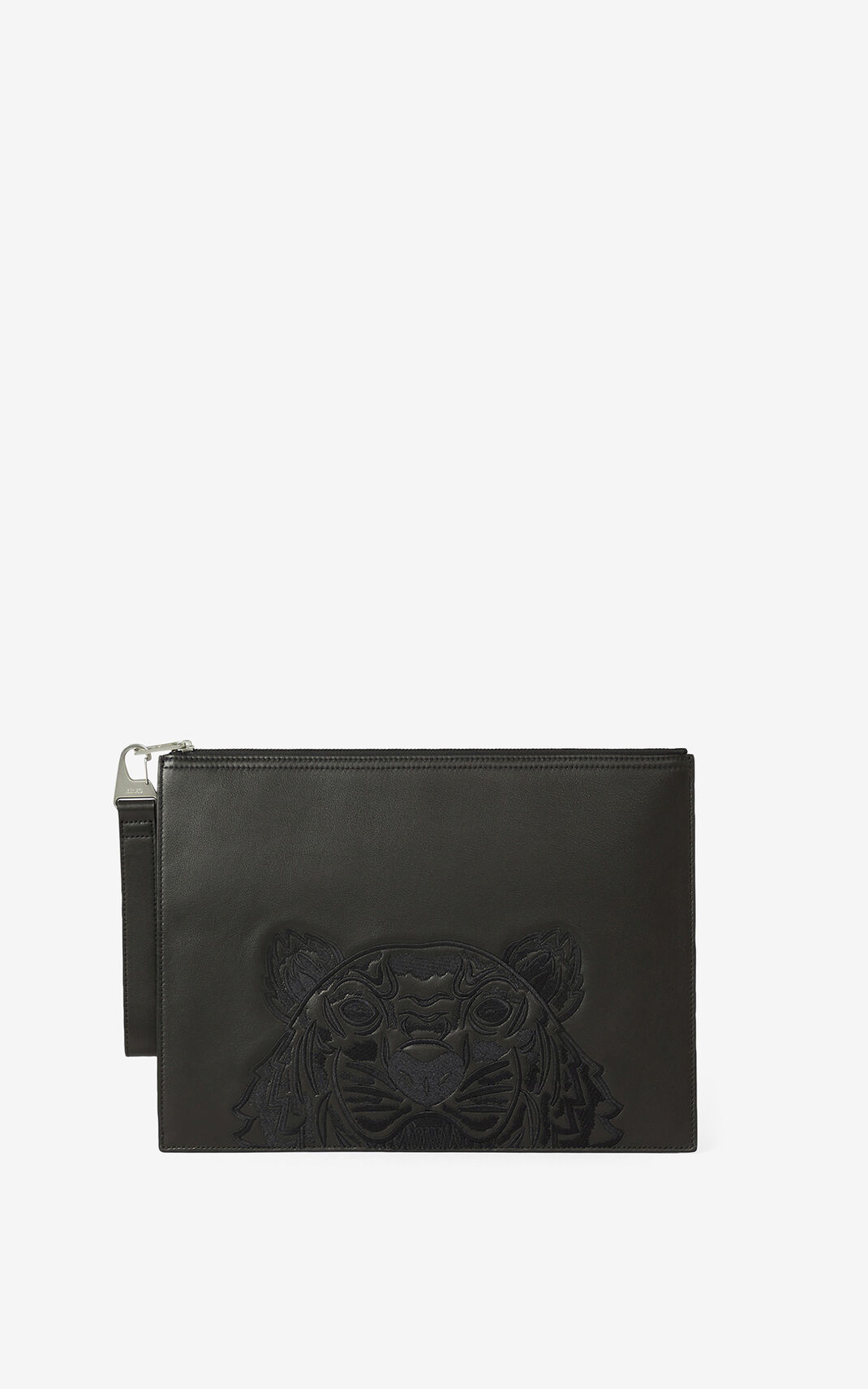 Kenzo Kampus Tiger large grained δερματινα τσάντα συμπλέκτη γυναικεια μαυρα | GR892035